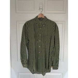 Brooks Brothers Men's Button-Down Shirt Green Blue Stripe Size M